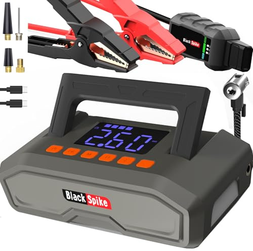 BlackSpike Ia Technology Starting Aid For Heavy Trucks & Recreational Vehicles - 4000A Battery Built-in Air Compressor 150 Psi Intelligent External Cooling 26,800Mah Engines