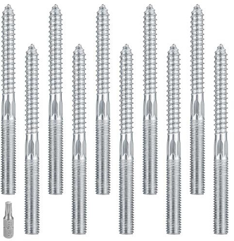 Lot de 10 vis à double filetage, M10 boulons de suspension Torx, vis pour bois, vis à double filetage, fixation de prisonnier, chevilles filetées à double extrémité vis pour meubles (M10 x 120 mm)