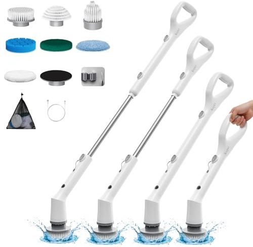 Sorpci Electric Spin Scrubber, 2026 New Cordless Cleaning Brush, Shower Cleaning Brush with 7 Replaceable Brush Heads, Power Scrubber 3 Adjustable Speeds, Detachable Long Handle & IPX7 Waterproof