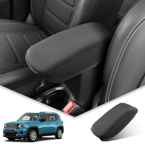 BIBIBO Copertura per bracciolo compatibile con Jeep Renegade BU 2015-2025, protezione per bracciolo centrale, copertura per console centrale, rivestimento bracciolo (linea nera)