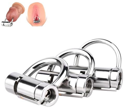 Guspiun Edelstahl Loch Piercing Keuschheitsschloss SM für Männer und Frau Extrem Sexspielzeug CBT Anti-Escape Keuschheitskäfig 3 Größen Verfügbar Paar Fetisch Erotik Bondage Sex Toy (S)