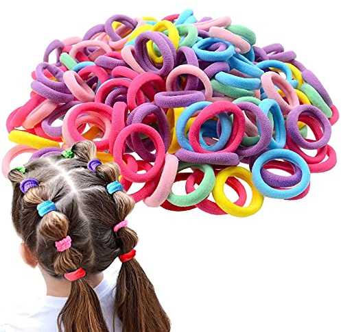 200Pcs Baby Elastics Hair Ties, Candy Color Seamless girls hairbands, Ponytail Holder Hair Accessories，Multi-colored hair bobbles for girls (Candy colours 200Pcs)