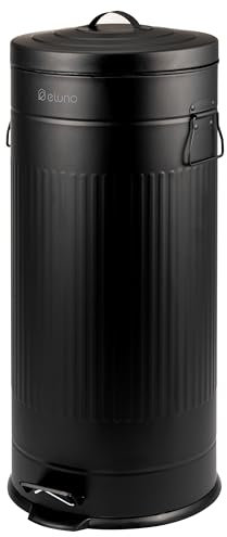 eluno Poubelle de cuisine vintage à pédale avec seau intérieur amovible en plastique noir 30 l (Noir)