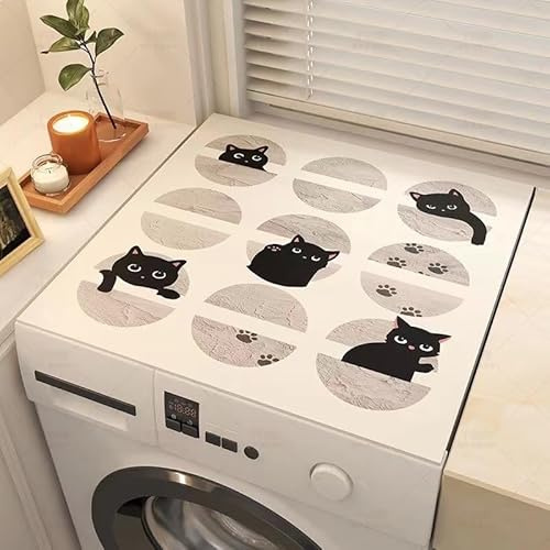 Housse De Protection Pour Machine À Laver Top 60X60Cm Le Chat Noir Tapis De Protection Antidérapant Pour Seche Linge, Dessus Imperméable Tapis Lave Linge Pour Cuisine Maison Salles De Bains