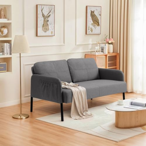 DARDVORLAG 2-Sitzer Sofa – Kompaktes Leinensofa für Wohnzimmer & Schlafzimmer, Modernes Zweisitzer Sofa mit Metallfüßen Atmungsaktiv & Belastbar bis 250 kg (Schwarz, 120×80×72 cm)