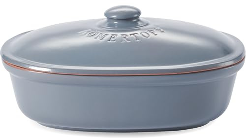 Romergryta oval MAXI 6,5 liter – brödlåda blågrå av keramik – andningsbar lerkruka för långvarig fräschhet av bröd och bröd