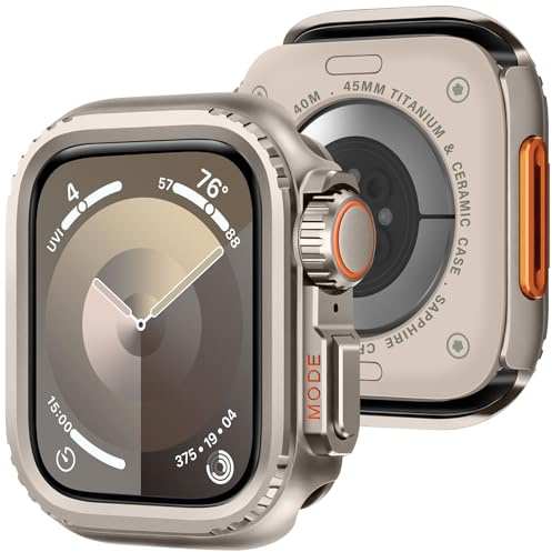 Bisikor 2 in 1 Metall Hülle Kompatibel mit Apple Watch 45mm Series 9/Series 8/Series 7, Rundum Schutzhülle mit Rückseite für iWatch Series 9/8/7 (Titan)