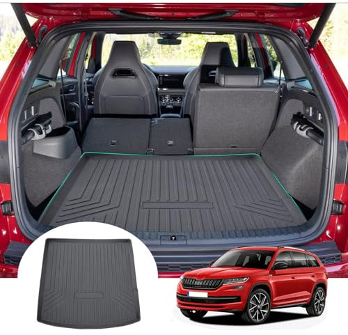 LXBSXY Maßgeschneidert Gummimatte Kofferraumwanne für Skodα Kodiaq (5 Seater) 2016-2022 2023,Anti Rutsch Matte Auto,Schutzmatte schwarz,Kofferraummatte Zubehör