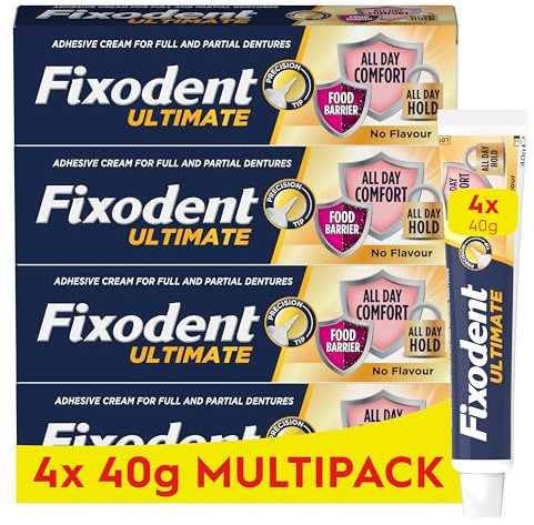 Fixodent Ultimate Denture Adhesive, Flavour Free 40g (Pack of 4)
