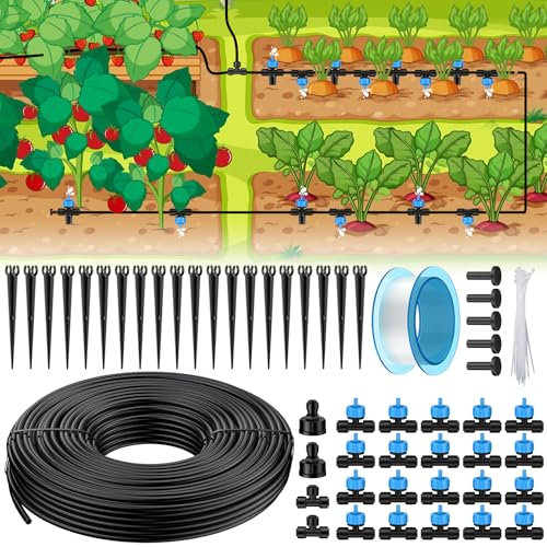 Pawfly 30M Drip Irrigation Kit with 4-6MM Tubing Drippers and Accessories, Quick-Connect Micro Drip Irrigation System for Garden Watering System Plant Watering Devices for Greenhouse Lawn Patio