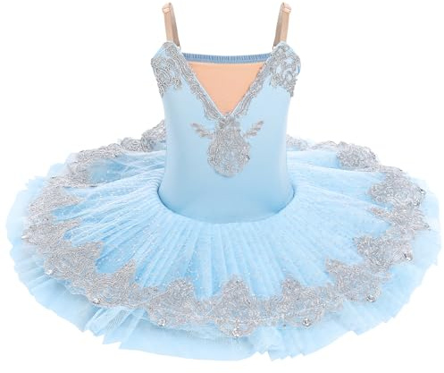 Ballettkleidung Mädchen 4-14-Jahre für Tanz: Tüll Ballettkleid mit verstellbarem Träger und Applikationen - Kinder Tanzkleid für Balett Eiskunstlauf Rollkunstlauf