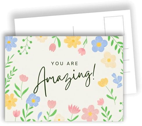 You are Amazing! – Flowers Postcards | Set of 10 flat cards (A6) – Writable reverse side