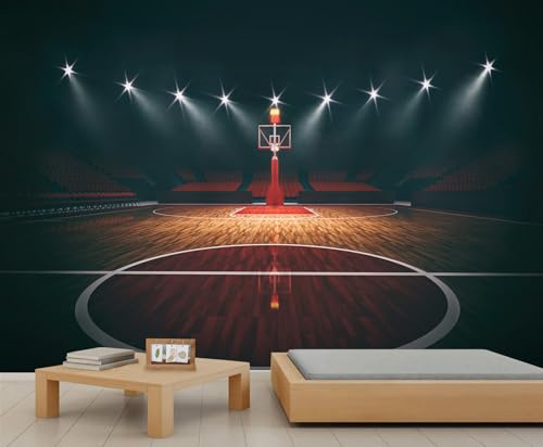 Basketball Wallpaper Basketball Court Wall Murals for Bedroom Wooden Floor Wallpaper for Living Room Basketball Hoop Wall Paper Kids Room Mural 250X175cm