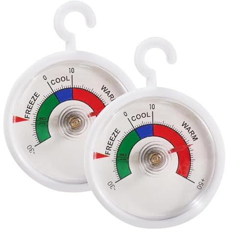 GVSS 2 Stück Thermometer für Kühlschrank und Gefrierschrank, 52 mm, -30 bis 50 °C mit farbigen Bereichen, ideal für Haus, Restaurant, Bar und Weinkeller, Design mit Haken