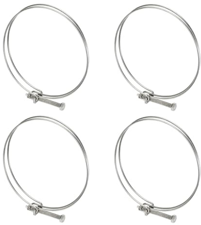 sourcing map 4Pcs Double Wire Hose Clips 150-160mm Adjustable with M8 Screw | Adjustable, 304 Stainless Steel, Silver, Wire Pipe Tube Clamps, Plumbing Joint Fastener, for Dust Collection Pool Pond