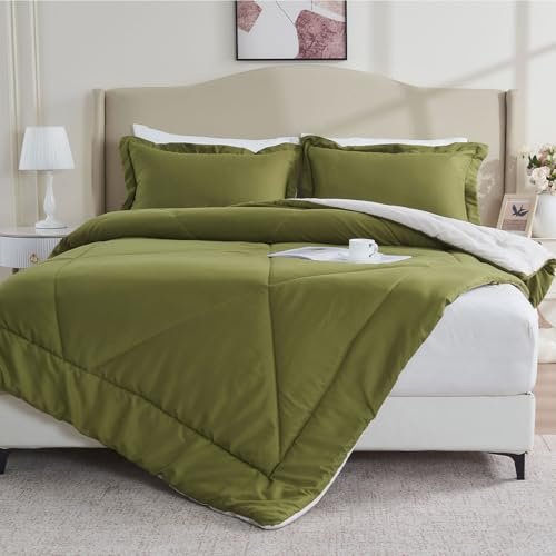 beeweed Coverless Double Summer Duvet 4.5 Tog - 200x200cm, Olive Green/White
