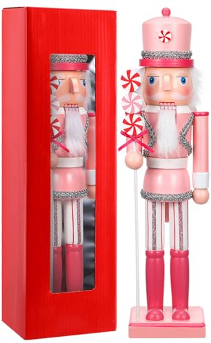 Sosoport Pupazzo Schiaccianoci di Natale in Legno 38 CM Soldato Decorazione Natalizia Artigianale per Casa Tavolo e Ambienti Commerciali Ornamento Schiaccianoci di Caramelle