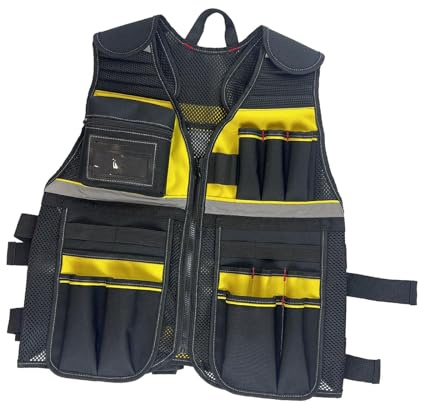 MFMEXUL Chaleco de herramientas con múltiples bolsillos, grueso, ligero y bolsa de herramientas para hombre, con una cómoda apertura para el cuello