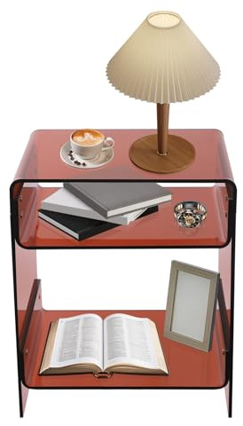 PromiseFly Mesita de noche de acrílico, mesa auxiliar multifuncional con dos niveles, tocadiscos, soporte acrílico, mesa de suelo, cómoda de noche, capacidad de carga de 20 kg, para dormitorio, salón