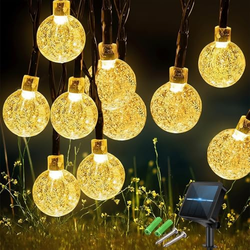 Nacvo 60LED 6M/20FT Solar Lights Outdoor Garden,8 Modes with Timer Solar String Lights,IP65 Waterproof Solar Fairy Lights for Garden, Patio, Party Decor (Warm White)
