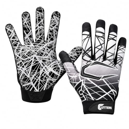 Cutters Football Gloves - Game Day Football Receiver Gloves with High Tack Silicone Grip, Superior Support and Protection - Black and White - Adult-X-Large