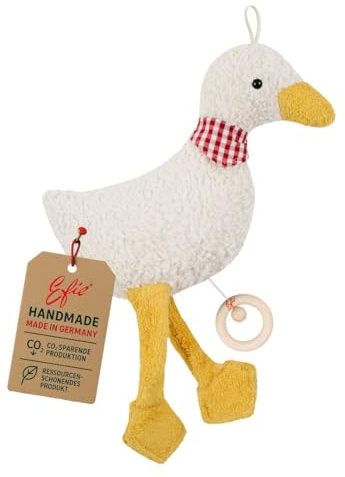 Efie Bio - Spieluhr Gans gelb, kontrolliert biologischer Anbau (Organic), Made in Germany, recycelte Füllung, nachhaltig, Melodie (Guter Mond du gehst so stille)