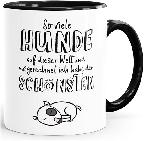MoonWorks Spruch-Tasse Kaffe-Tasse so viele Hunde auf dieser Welt und ausgerechnet ich habe den Schönsten Hundebesitzer Dog Kaffeetasse Teetasse Keramiktasse Schwarz unisize