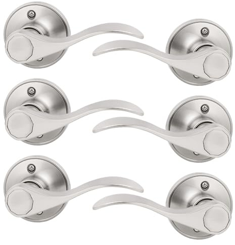 Probrico 6 Pack Dummy Door Lever Door Handle for Left Hand and Right Hand, Wave Style French Door Handle with Satin Nickel Finish, Single Side Non-Turning Dummy for Laundry Room, Hallway, Closet
