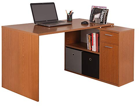 RICOO Eckschreibtisch mit Stauraum Eiche Rustikal Dunkelbraun WM083-ER L Form Schreibtisch mit Schubladen 136x101x75 cm Computertisch Bürotisch PC Tisch Ecke Winkelschreibtisch Schreibtische Holz