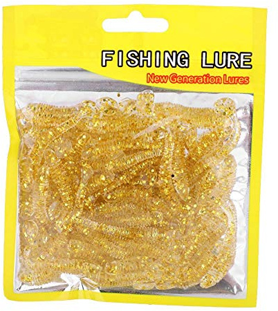 50 STÜCKE Angelköder Köder Set, Kunststoff Weiche T-Tail Köder, 9 Farben Grub Worm Köder Fisch Bekämpfen Zubehör (Golden)