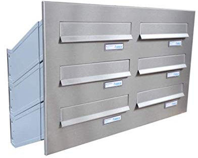 6-Fach Edelstahl Mauerdurchwurf Briefkastenanlage mit Namensschild (D-041) (Tiefe: 23-38 cm) - LETTERBOX24.de