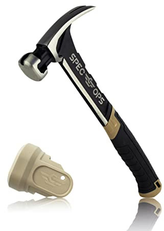 Spec Ops - SPEC-M20SF-S Tools Nailing Hammer, 20 oz, Rip Claw, Smooth Face, Soft Mallet Face, Shock-Absorbing Grip, 3% Donated to Veterans Black/Tan