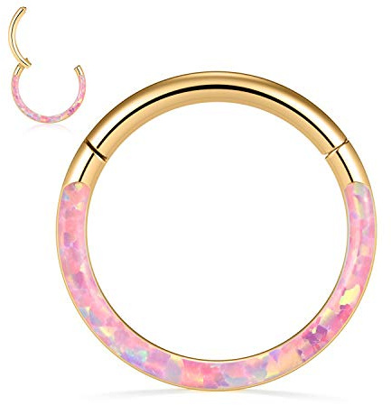 AROWRO Septum Clicker Nase Reif Ring Daith Helix Turm Ohrring Daith Schmuck Knorpel Muschel Creolen Daith Piercing Schmuck 316L Chirurgischer Stahl 16G 6mm Pink Opal Gold