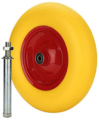 Jiubiaz Ruota per carriola, 4.80 4.00-8 Ø 390mm 200kg 95mm Larghezza Include Asse, PU Gomma piena Antiforatura, Ruota di scorta in gomma, Giallo Rosso