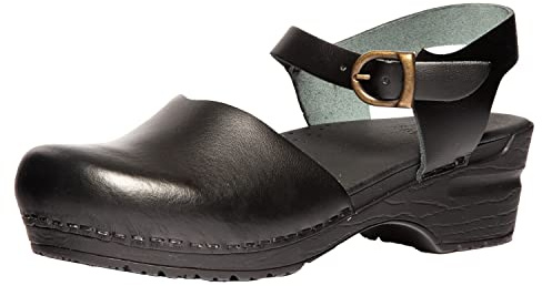Sanita Sansi | Sandali Originali Fatti a Mano in Pelle Flessibile | Cinturino alla Caviglia | Plantare anatomico con Morbida Schiuma | Nero | 38 EU