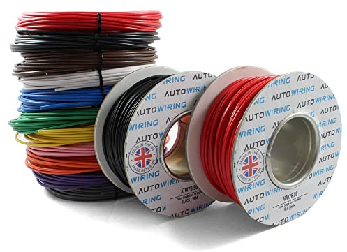 Autowiring 25 AMP Rated 2mm² Single Core Stranded Copper Cable 12v 24v Thin Wall Wire (10M 20M 50M 100M) (GREY, 10M Coil)