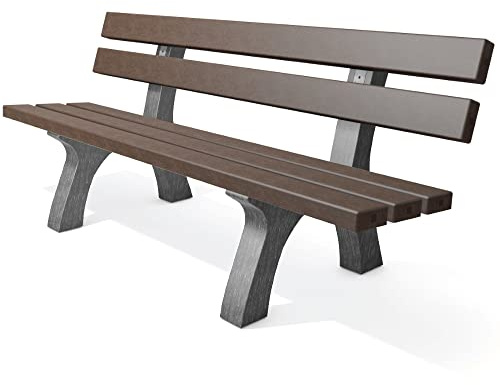 hanit® Piccadilly Gartenbank | Grau-Braun | 200 cm | wetterfeste Parkbank | Outdoor-Bank | aus 100% recyceltem Kunststoff | mit Rückenlehne