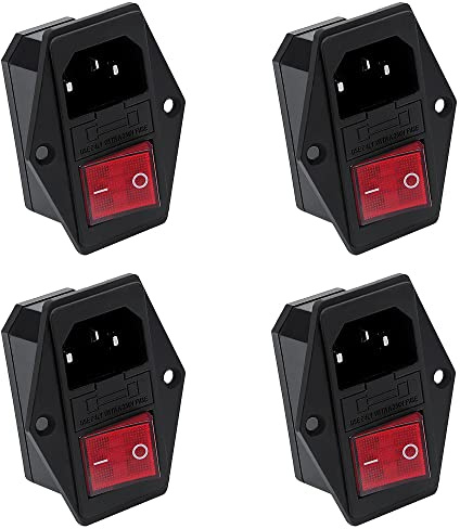 YIXIS 4 Stücke 10A 250V Netzbuchse Eingangsmodul, Wippenschalter 10A Leistung Fusible Schalter 3 Pin IEC320 C14,3-in-1 Einlassmodulstecker