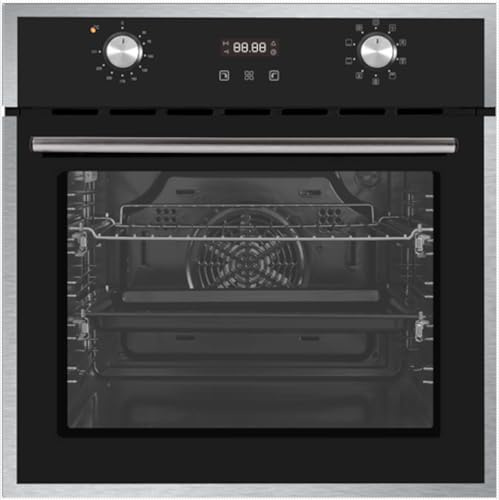 PKM EBO9.5 Einbaubackofen | Edelstahlrahmen | Schwarze Glasfront | 8 Funktionen | 70 Liter | 60cm | Inkl. Teleskopauszüge