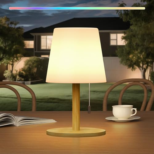 MALUX Lampara de mesa para exterior interior 3000 K 7500 K luz blanca cálida 150lm a prueba de agua IP54 lampara noche, lampara portatil para jardín mesa hotel decoración (mástil de luz: bambú)