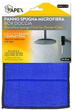 Apex Paño de Microfibra Especial para mampara de Ducha con Esponja Interior para Limpiar y secar, 24 x 17 cm