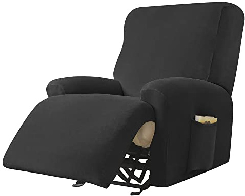 Highdi Stretchhusse für Relaxsessel Komplett Sesselschoner, Stretch Relaxsessel Bezüge - Einfarbig Samt Elastisch Sesselbezug für Fernsehsessel Liege Sessel (Schwarz,1 Sitzer)