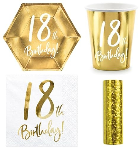 Playflip Party Geschirr 18. Geburtstag Gold Partyset Einweggeschirr 18 Jahre Teller Becher Servietten