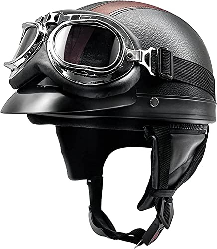 Casque De Moto Jet Bol Vintage ECE/DOT Approuvé Casque De Moto À Face Ouverte Avec Lunettes For Scooter Chopper Casque De Moto Hommes Et Femmes Casques De Pilote Rétro, Demi-casque D'été (Color : 1,