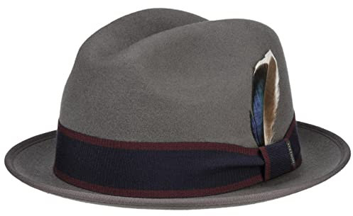 Stetson Rockwell Player Wollhut Pork Pie Wasserabweisender Filzhut Herren Herbst Winter grau S (54-55 cm)
