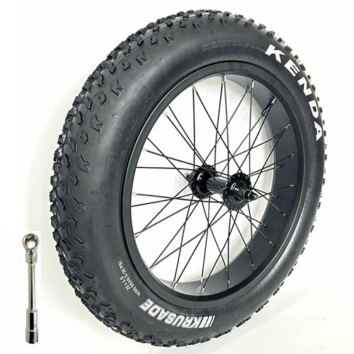 Electric Fat Bike Front Wheel 20''x4.0 Assembly with Tire and Bearing Hub 12GA Spokes Black Alloy Aluminum Snow Bicycle Folding Fatbike Wheel Assembly 20 Bolt On
