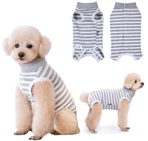 Lyneun Weiche Hundebody Nach Op, Hundebody Nach Kastration Rüde Hündinnen, Atmungsaktiv Hunde Einteiler Erholungsanzug für Haarausfall, Allergien, Anti-Lecken, Wundschutz,Kegel-Alternative (Grau, L)