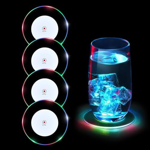 LED Untersetzer,4er Leuchtende untersetzer,Bunt LED Untersetzer,Leuchtende Acryl Untersetzer, für Gläser Flaschen Partys Hochzeiten Bar Weihnachten Pub Geburtstag