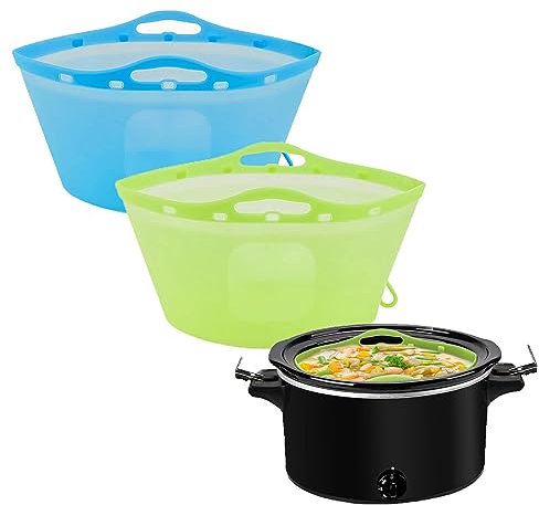 Ycgcp 2pcs Silicone Slow Cooker Liners, Fits 6-7-8-10 Qt, Reusable, Blue+Green