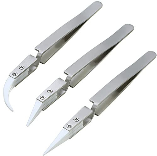 Bestgle 3 stück keramik pinzetten antistatik pinzetten set delstahl präzisions pinzette hitzebeständige antimagnetische lötpinzette für elektronik reparaturen schmuck computer labor arbeiten industrie